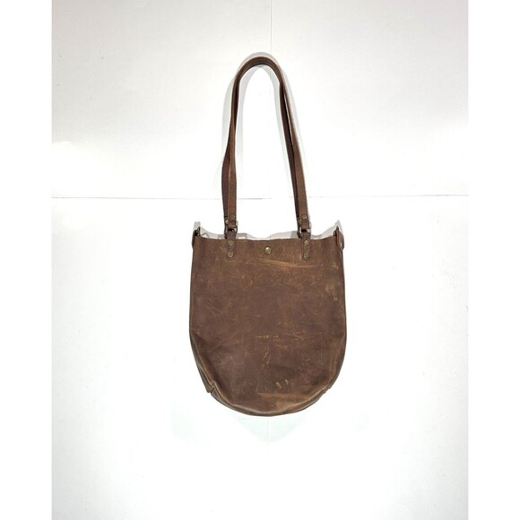 Handbags - Vintage 90s Handmade Leather Small Tote Bag Hand Bag Brown Bourbon Made in USA